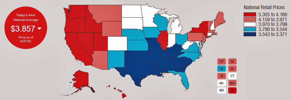 Benzinpreise in den USA im August 2022