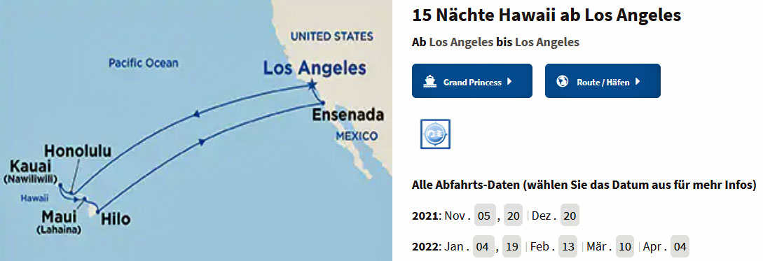 Reiseroute Princess Los Angeles Hawaii Reiseroute Princess Hawaii Los Angeles