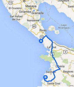 Karte San Juan del Sur  über Peñas Blancas nach Playa Potrero